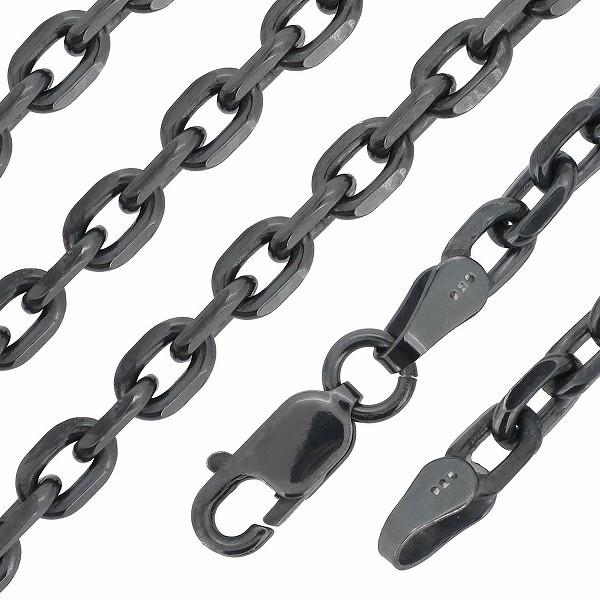 シルバーチェーン ネックレスチェーンのみ 燻し 黒 4面カットあずき