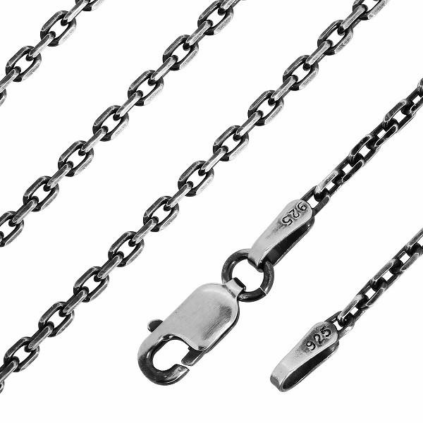 シルバーチェーン ネックレスチェーンのみ 燻し 黒 4面カットあずき