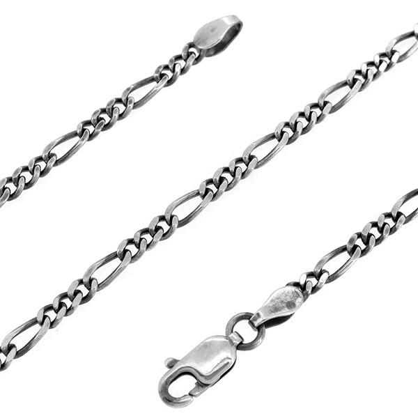 シルバーチェーン ネックレスチェーンのみ 燻し 黒 フィガロチェーン 40cm 幅約2.4mm メンズ 人気 シルバー925 おしゃれ 爆買の画像