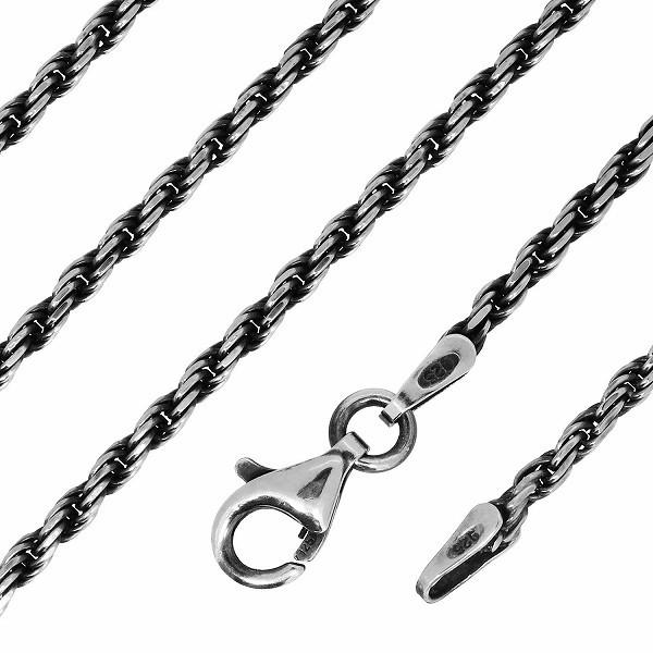 シルバーチェーン ネックレス チェーン いぶし カットフレンチロープ 幅約1.8mm 50cm 銀の蔵 銀 ハード フレンチロープ ロープ 輪 縄 爆買の画像