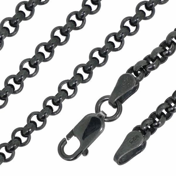 シルバー925 ネックレス ロールチェーン 黒 いぶし 甲丸 60cm 幅約3.6 