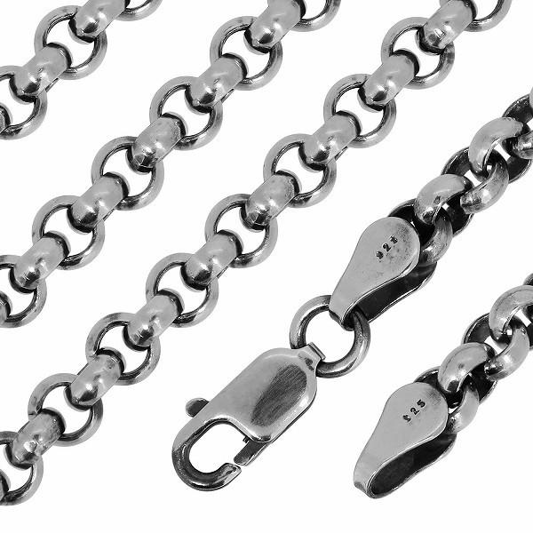 シルバー925 ネックレス ロールチェーン 黒 いぶし 甲丸 60cm 幅約4.5mm シルバーチェーン のみ メンズ 人気 おしゃれ シンプル プレゼント 爆買の画像