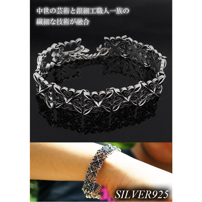 シルバーブレスレット メンズ 透かし ユリ リリー クロス ブランド シルバー925 シルバーブレスレット メンズ プレゼント 爆買の画像