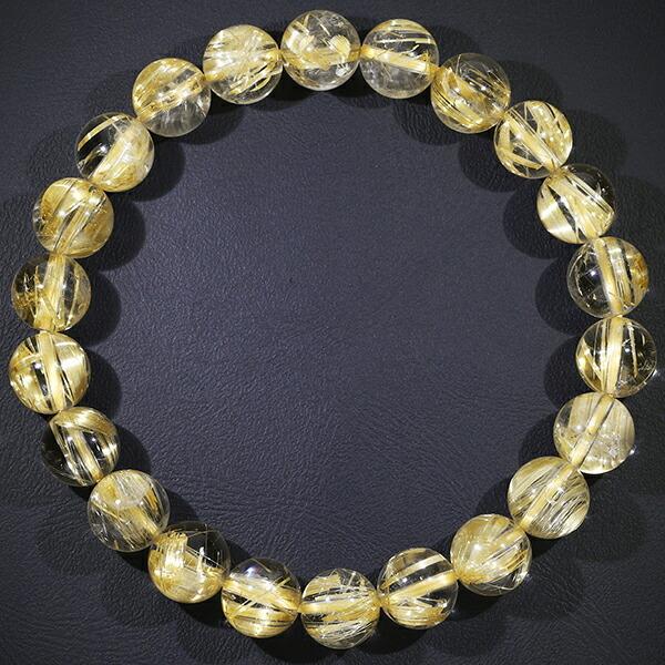 ゴールドルチルクォーツ ブレスレット 8.6mm 18cm 7A グレード メンズM