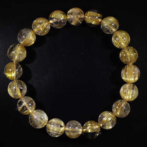 ゴールドルチルクォーツ ブレスレット 10mm 18cm メンズM レディースL