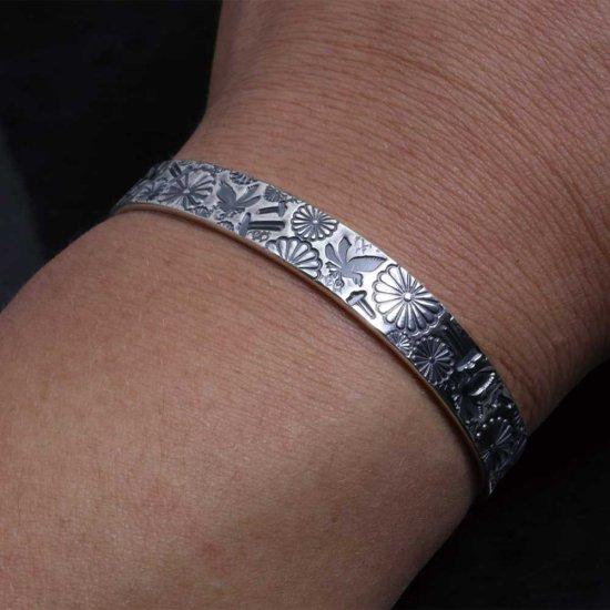 龍頭 和mixture バングル 幅8mm 菊紋 八咫烏 金鎚 メンズ シルバー