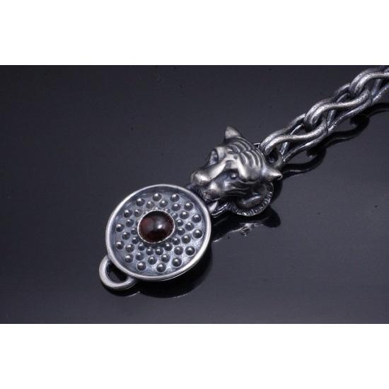龍頭 虎×霰ラウンド×岩石 ブレスレット ガーネット メンズ シルバー シルバーブレスレット メンズブレスレット シルバー950 男性 彼氏 伝統技法 爆買の画像