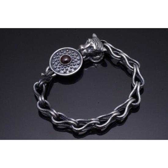 龍頭 虎×霰ラウンド×岩石 ブレスレット ガーネット メンズ シルバー シルバーブレスレット メンズブレスレット シルバー950 男性 彼氏 伝統技法 爆買の画像