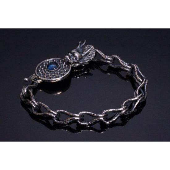 龍頭 龍頭×霰ラウンド×岩石 ブレスレット ブルートパーズ メンズ シルバー シルバーブレスレット メンズブレスレット シルバー950 男性 彼氏 爆買の画像