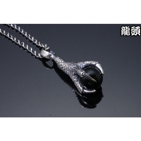 龍頭 オニキス 龍手 ネックレス チェーン付き ペンダント メンズ 