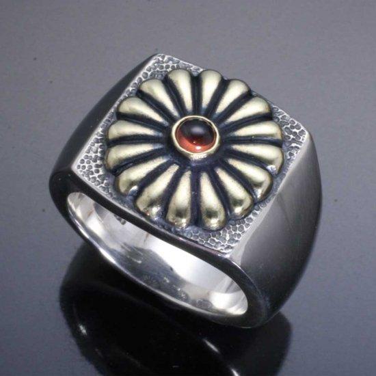 龍頭 ガーネット 菊 印台 リング 15〜28号 指輪 花 天然石 メンズ 