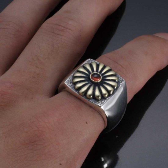 龍頭 ガーネット 菊 印台 リング 15〜28号 指輪 花 天然石 メンズ 
