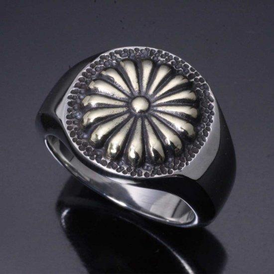 龍頭 菊 印台 リング 丸型 14〜28号 指輪 花 メンズ シルバー 真鍮 シルバーリング メンズリング シルバー950 男性 彼氏 伝統技法 ギフト 人気 爆買_1