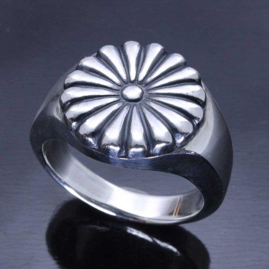 龍頭 菊 印台 リング 丸型 15〜28号 指輪 花 メンズ シルバー シルバー