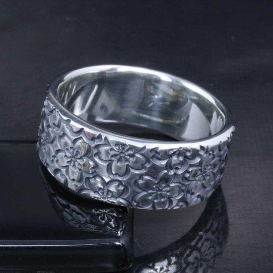 龍頭 乱れ桜 平打ち リング 幅8mm 13〜27号 指輪 桜 さくら 春 花 メンズ シルバー シルバーリング メンズリング シルバー950 男性 彼氏 伝統技法 |  | 02