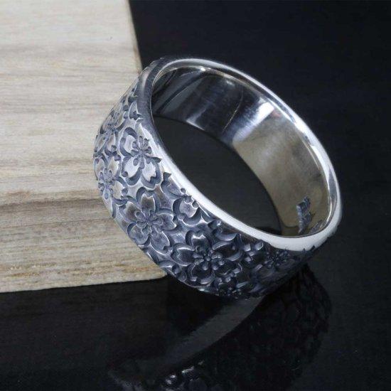 龍頭 乱れ桜 平打ち リング 幅8mm 13〜27号 指輪 桜 さくら 春 花 メンズ シルバー シルバーリング メンズリング シルバー950 男性 彼氏 伝統技法 |  | 03