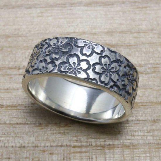 龍頭 乱れ桜 平打ち リング 幅8mm 13〜27号 指輪 桜 さくら 春 花 メンズ シルバー シルバーリング メンズリング シルバー950 男性 彼氏 伝統技法 |  | 04
