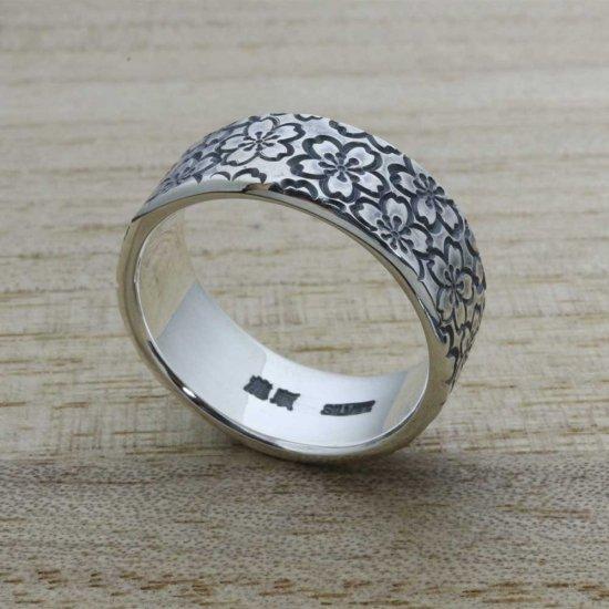 龍頭 乱れ桜 平打ち リング 幅8mm 13〜27号 指輪 桜 さくら 春 花 メンズ シルバー シルバーリング メンズリング シルバー950 男性 彼氏 伝統技法 |  | 05