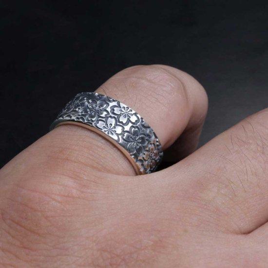 龍頭 乱れ桜 平打ち リング 幅8mm 13〜27号 指輪 桜 さくら 春 花 メンズ シルバー シルバーリング メンズリング シルバー950 男性 彼氏 伝統技法 |  | 09