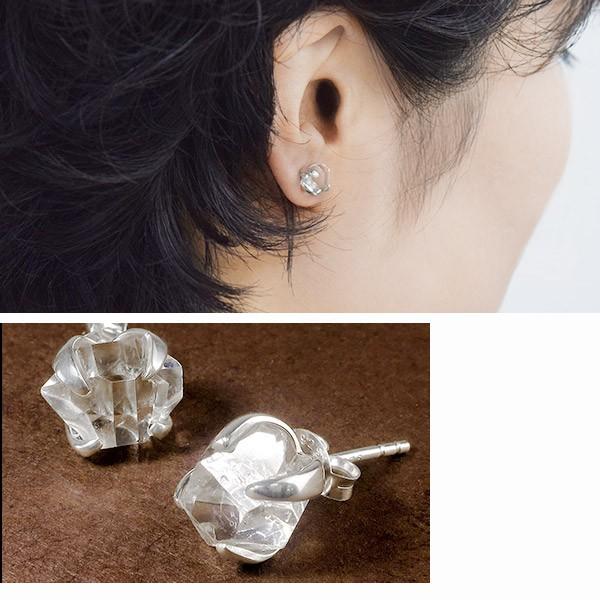 ハーキマーダイヤモンド ピアス 天然水晶 シルバー 2P 両耳用