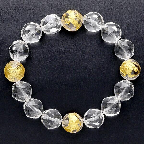 【宝石質/最強品質】極上☆スターカット水晶＊約12mm＊　天然石ブレスレット 四神 手彫り スターカット 水晶 ブレスレット12mm 18cm メンズM