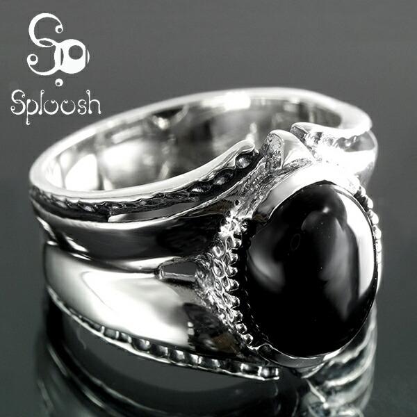 SPLOOSH. スプルーシュ オニキス 一粒 幅広 シルバー リング 9~18号