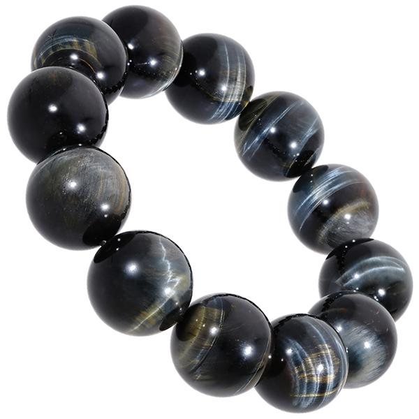 k18クラスプ　丸玉2個付きブルータイガーアイブレスレット タイガーアイ ブレスレット 大玉 ブルーイエロー 18mm 18cm 青黄