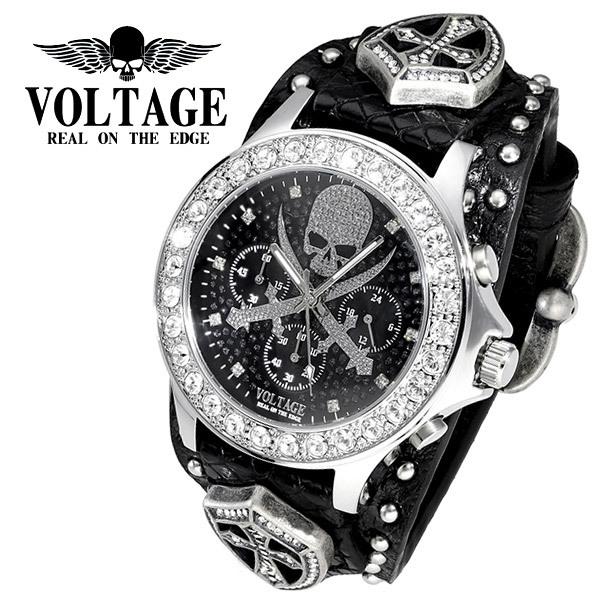 VOLTAGE ヴォルテージ SENTINEL 9 ブラック 腕時計 メンズ ブランド 時計 腕 革ベルト ベルト 革 セイコー クロノグラフ スカル ドクロ｜ginnokura