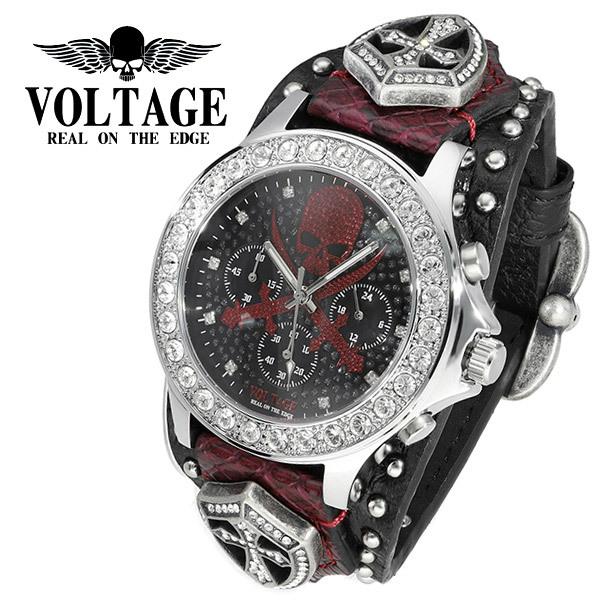 VOLTAGE ヴォルテージ SENTINEL 9 レッド 腕時計 メンズ ブランド 時計 腕 革ベルト ベルト 革 セイコー クロノグラフ スカル ドクロ｜ginnokura