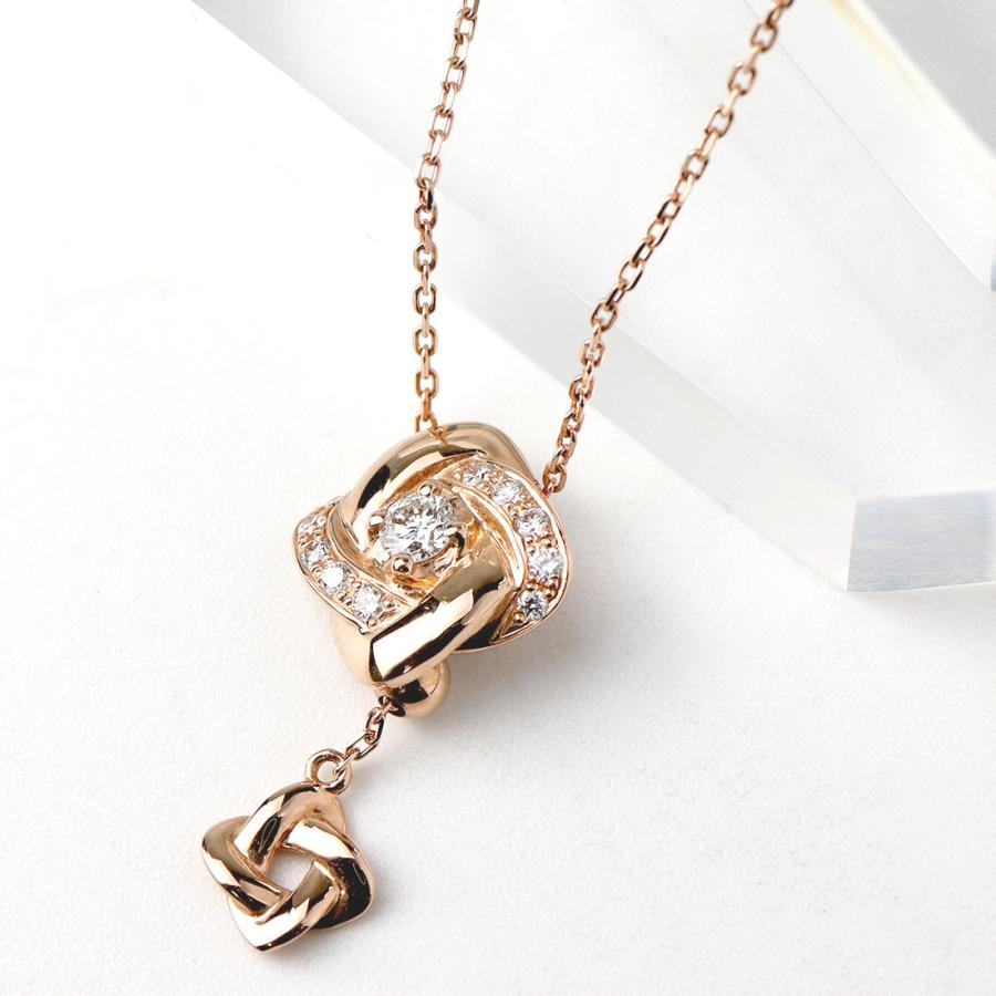 ネックレス K18 ▽ ピンクダイヤモンド付きネックレスk18 スクエアダイヤモンド