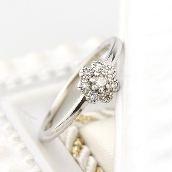 K18 ダイヤモンド フラワー パヴェ リング 指輪 ホワイトゴールド 18金 18k ゴールド 花 シンプル 天然 ダイヤ 上品 レディース 爆買