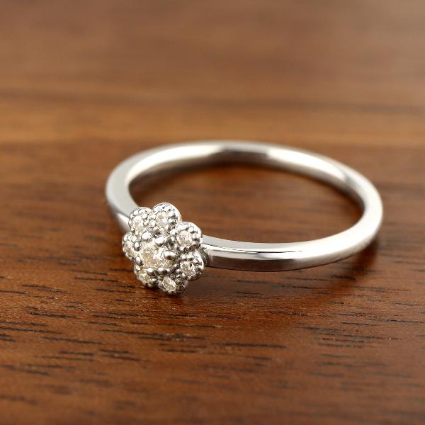 K18 ダイヤモンド フラワー パヴェ リング 指輪 ホワイトゴールド 18金 18k ゴールド 花 シンプル 天然 ダイヤ 上品 レディース 爆買_1