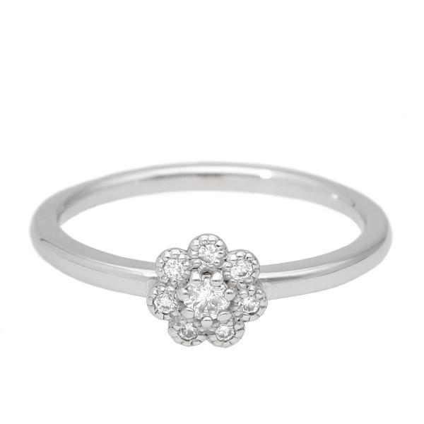 K18 ダイヤモンド フラワー パヴェ リング 指輪 ホワイトゴールド 18金 18k ゴールド 花 シンプル 天然 ダイヤ 上品 レディース 爆買_2