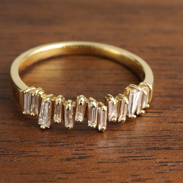 K18 バゲットカット ダイヤモンド リング 指輪 18金 18k ゴールド エタニティ 天然 ダイヤ テーパーダイヤ バゲット レディース