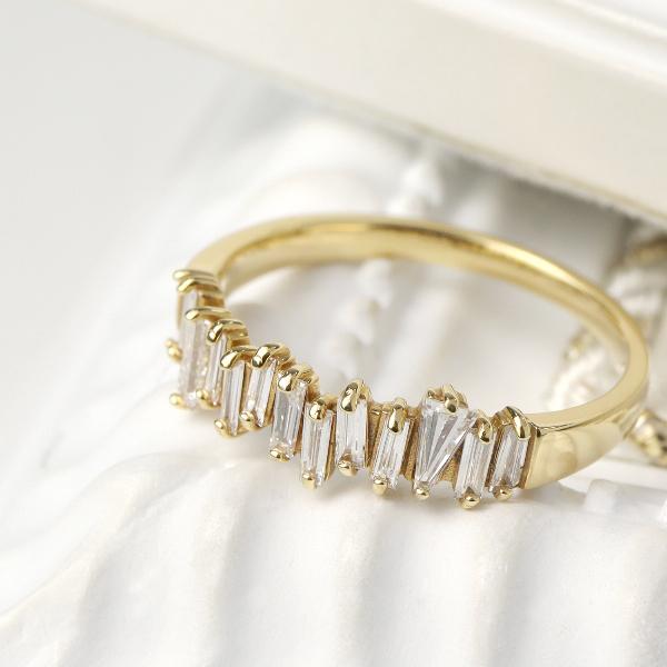 K18 バゲットカット ダイヤモンド リング 指輪 18金 18k ゴールド エタニティ 天然 ダイヤ テーパーダイヤ バゲット レディース K18YG イエローゴールド チェーン リング ハートビスマルク1.0 No.2