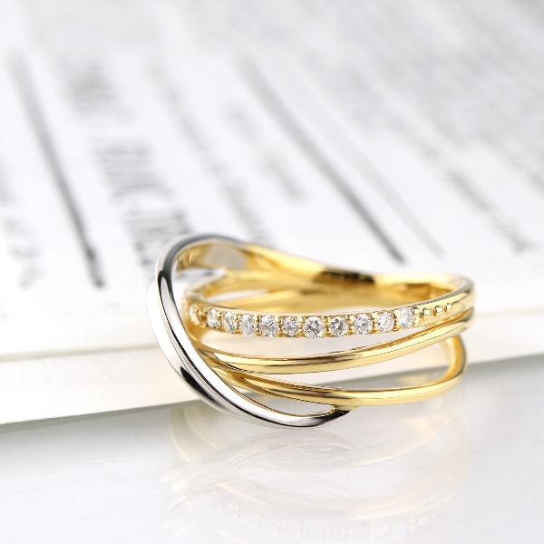 K18 PT900 4連 ダイヤモンド カーブ リング 指輪 ゴールド プラチナ