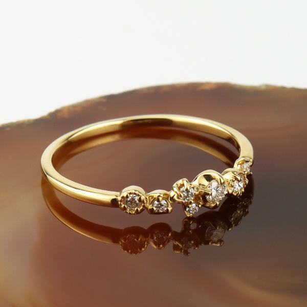 K18 ランダム ダイヤモンド リング 天然 ダイヤ 0.1カラット 18金 18k ゴールド 指輪 上品 華奢 繊細 細身 華やか レディース 爆買の画像