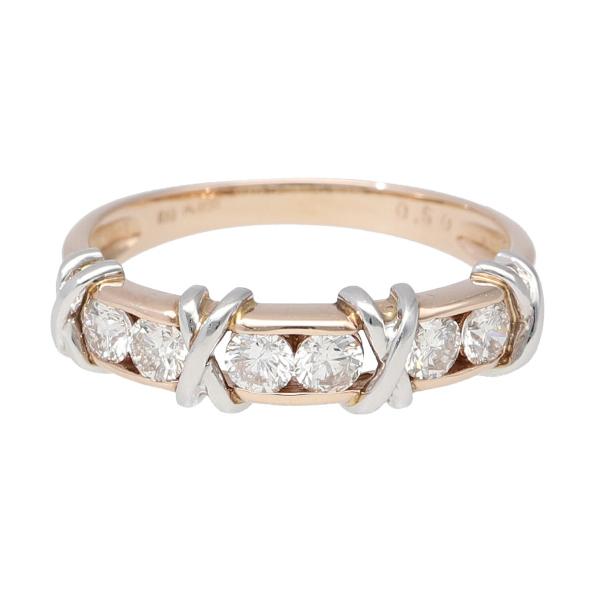 K18 PT900 ダイヤモンド クロス ピンクゴールド リング 指輪 18金 18k