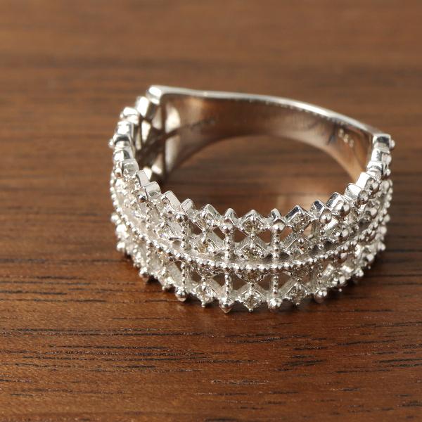 K18 ダイヤモンド 透かし レース リング 指輪 ホワイトゴールド 18金 18k WG ゴールド 繊細 華奢 幅広 クラシカル レディース 爆買