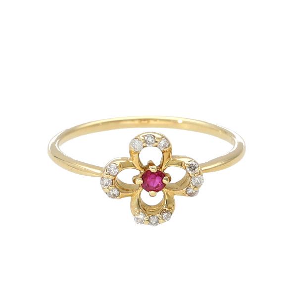K18 ルビー ダイヤモンド フラワー リング 18金 18k ゴールド 指輪 花 天然石 誕生石 7月 可愛い かわいい 華やか レディース 爆買の画像