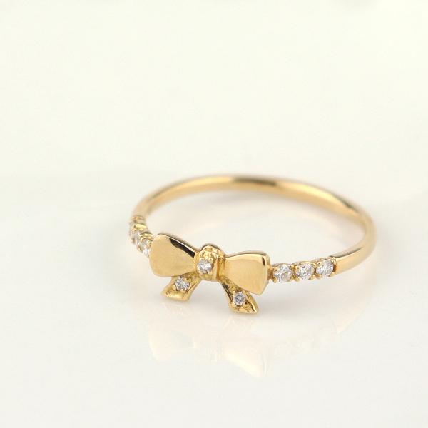K18 ダイヤモンド リボン ゴールド リング 指輪 18金 18k 天然 ダイヤ 可愛い かわいい 上品 フェミニン 華やか レディース 爆買の画像