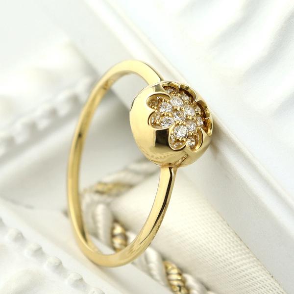 K18 ダイヤモンド パヴェ フラワー リング 18金 18k ゴールド 指輪 花