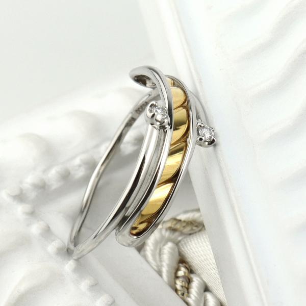 K18YG/Pt900 ウィングバイカラーダヤモンド　リング 12号 K18YG/Pt900 ウィングバイカラーダヤモンドリング 12号