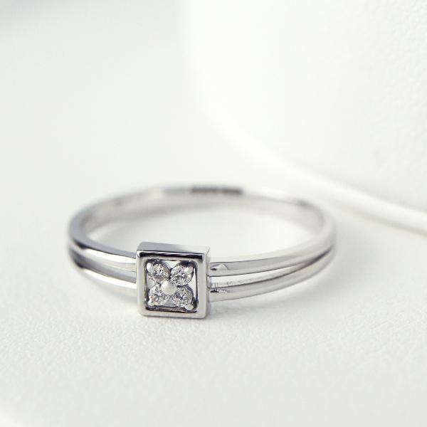 K18 ダイヤモンド フラワー 二連 ホワイトゴールド リング 花 スクエア 四角 18金 18k ゴールド 指輪 天然 ダイヤ レディース ピンクダイヤモンドダブルフラワーペンダントホワイトゴールドトップk18