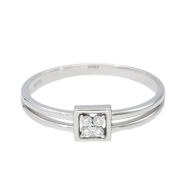 K18 ダイヤモンド フラワー 二連 ホワイトゴールド リング 花 スクエア 四角 18金 18k ゴールド 指輪 天然 ダイヤ レディース 爆買の画像