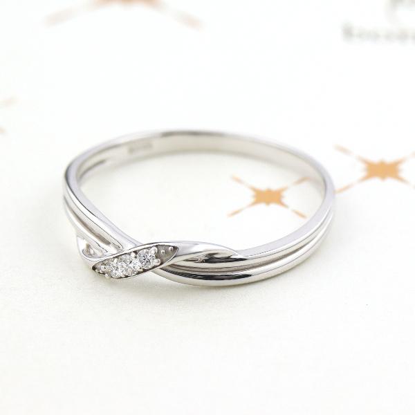 K18 ダイヤモンド リボン リング 指輪 ホワイトゴールド 二連 18金 18k ゴールド 細身 華奢 シンプル 天然 ダイヤ レディース 爆買の画像