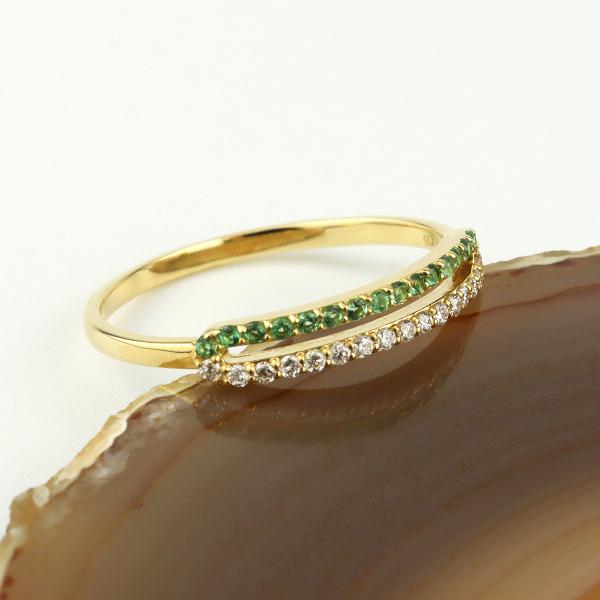 K18 エメラルド ダイヤモンド 二連 エタニティリング 18金 18k ゴールド 指輪 エタニティ リング 天然 ダイヤ レディース 爆買の画像