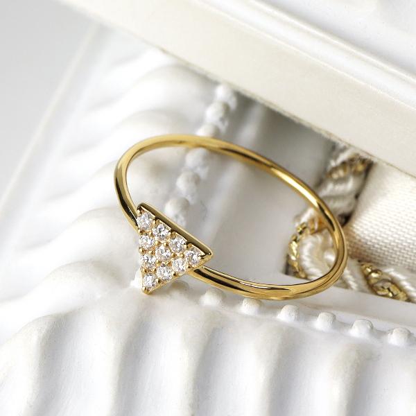 K18 0.1ct ダイヤモンド トライアングル パヴェ リング 指輪 18金 18k ゴールド 三角形 天然 ダイヤ シンプル 上品 レディース 爆買の画像