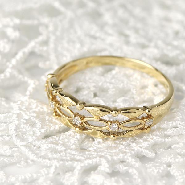 K18 透かし 幾何学 ダイヤモンド リング 指輪 18金 18k ゴールド 天然 ダイヤ 華奢 繊細 上品 華やか かわいい 可愛い レディース 爆買の画像