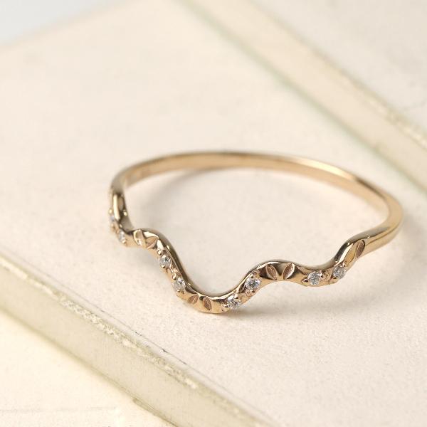 K18 ダイヤモンド ウェーブ ピンクゴールド リング 指輪 18金 18k ピンク ゴールド ゴールドリング 華奢 繊細 細身 レディース 爆買の画像